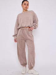 Acid Wash Sweatshirt & Jogger Bubble Hem Tracksuit