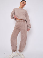 Acid Wash Sweatshirt & Jogger Bubble Hem Tracksuit