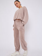 Acid Wash Sweatshirt & Jogger Bubble Hem Tracksuit