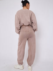 Acid Wash Sweatshirt & Jogger Bubble Hem Tracksuit