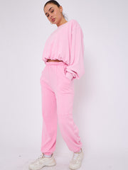 Acid Wash Sweatshirt & Jogger Bubble Hem Tracksuit