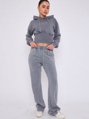 Acid Wash High Waist Hoodie & Jogger Tracksuit