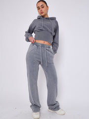 Acid Wash High Waist Hoodie & Jogger Tracksuit