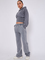Acid Wash High Waist Hoodie & Jogger Tracksuit