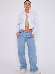 Fleeced Cropped Bomber Jacket