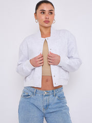 Fleeced Cropped Bomber Jacket