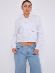 Fleeced Cropped Bomber Jacket