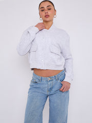 Fleeced Cropped Bomber Jacket