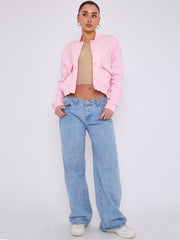 Fleeced Cropped Bomber Jacket