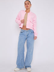 Fleeced Cropped Bomber Jacket