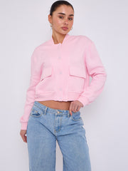 Fleeced Cropped Bomber Jacket