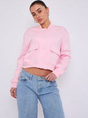 Fleeced Cropped Bomber Jacket