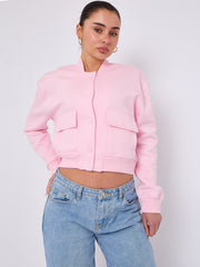 Fleeced Cropped Bomber Jacket