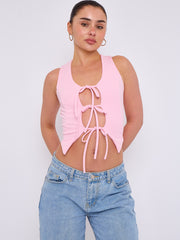 Tie Knot Waistcoat Style Crop Top