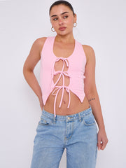 Tie Knot Waistcoat Style Crop Top