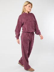 Acid Wash Oversized Crucifix Embroidered Hooded Fleece Co-ord