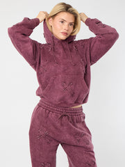 Acid Wash Oversized Crucifix Embroidered Hooded Fleece Co-ord