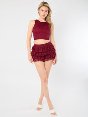 Lace Detail Slinky Crop Top & Rüschen Mini Skort Co-ord