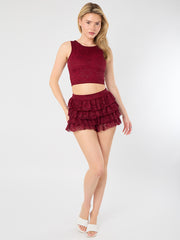 Lace Detail Slinky Crop Top & Rüschen Mini Skort Co-ord