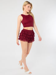 Lace Detail Slinky Crop Top & Rüschen Mini Skort Co-ord