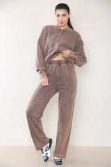 Acid Wash Oversized Bomber Style Fleece Zipper Co-ord