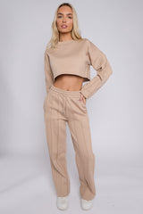 Seam Detail Oversized Crop Top & Joggers Fleece Co-ord
