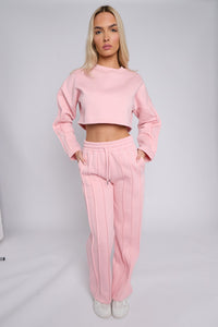 Seam Detail Oversized Crop Top & Joggers Fleece Co-ord - Pink