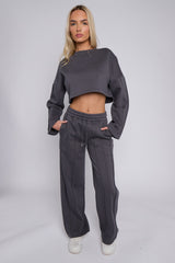 Seam Detail Oversized Crop Top & Joggers Fleece Co-ord