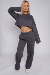 Seam Detail Oversized Crop Top & Joggers Fleece Co-ord