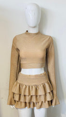 Lurex Crop Top & Ruffle Layered Skirt Co-ord