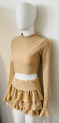 Lurex Crop Top & Ruffle Layered Skirt Co-ord