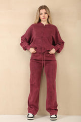 Acid Wash Oversized Bomber Style Fleece Zipper Co-ord