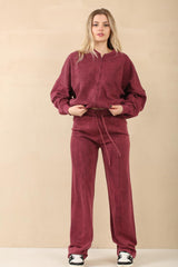 Acid Wash Oversized Bomber Style Fleece Zipper Co-ord