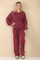 Acid Wash Oversized Bomber Style Fleece Zipper Co-ord