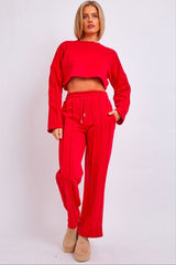 Seam Detail Oversized Crop Top & Joggers Fleece Co-ord