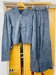 Acid Wash Zip Up Hood & Ribbed Flared Trouser Set