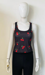 Ribbed Cherry Print Vest Top