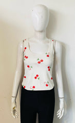 Ribbed Cherry Print Vest Top
