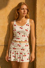 Ribbed Cherry Print Vest Top