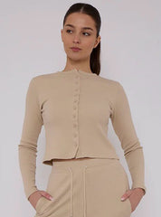 Ribbed Front Button Detail Top
