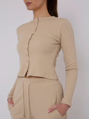Ribbed Front Button Detail Top