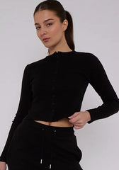 Ribbed Front Button Detail Top