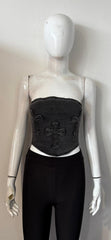 Crucifix Embroidered Bandeau Denim Crop Top