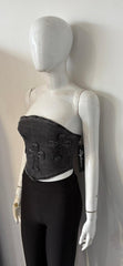 Crucifix Embroidered Bandeau Denim Crop Top