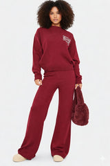 Long Sleeve Knitted Top & Wide Leg Trousers Co-ord