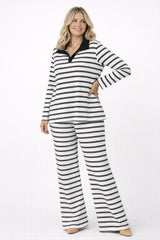 Collar Striped Top & Wide Leg Trouser Co-Ord