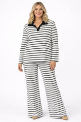 Collar Striped Top & Wide Leg Trouser Co-Ord