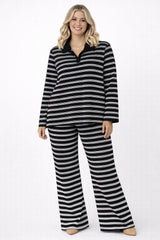 Collar Striped Top & Wide Leg Trouser Co-Ord