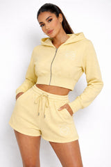 Zip Up Hooded Crop Top & Shorts Co-ord