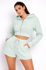 Zip Up Hooded Crop Top & Shorts Co-ord